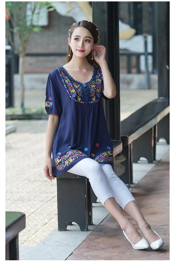 Для женщин Блузка Лето Новинка 2017 года хлопок и лен куртка Свободные вышивка