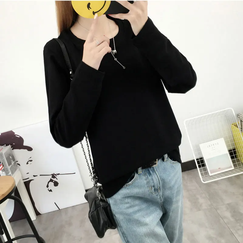 Женская хлопковая Футболка с круглым вырезом длинным рукавом|cotton t-shirt|t-shirt long