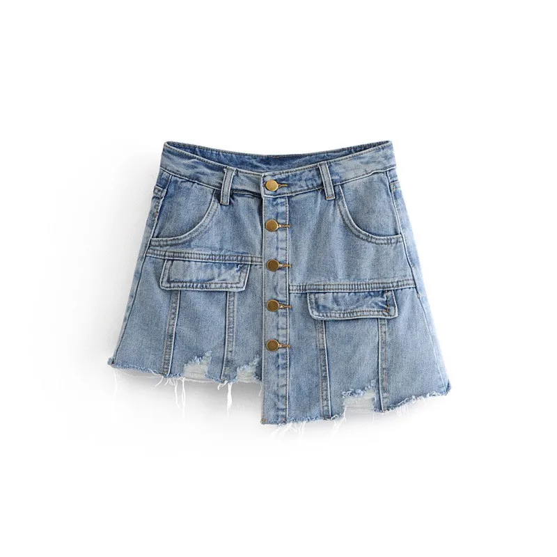 

Women Harajuku Irregular Jeans Shorts Skirts Korean Buttons High Waist Kpop Denim Short Pants Casual Ripped Streetwear Shorts