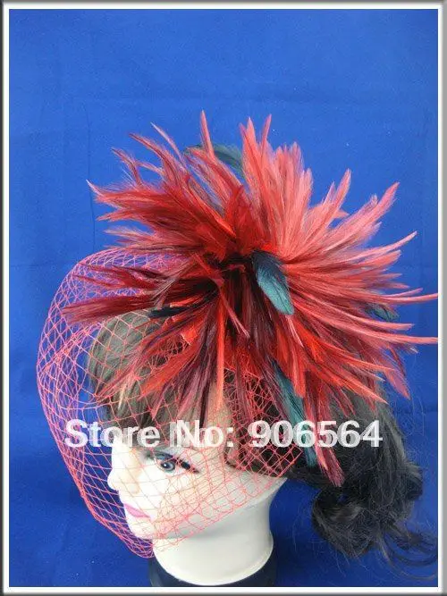 

Charming Gril Feather Fascinator Hats Good Quality Nice Bridal Cover Face veils for Wedding Party 6pcs/lot 17Color are available