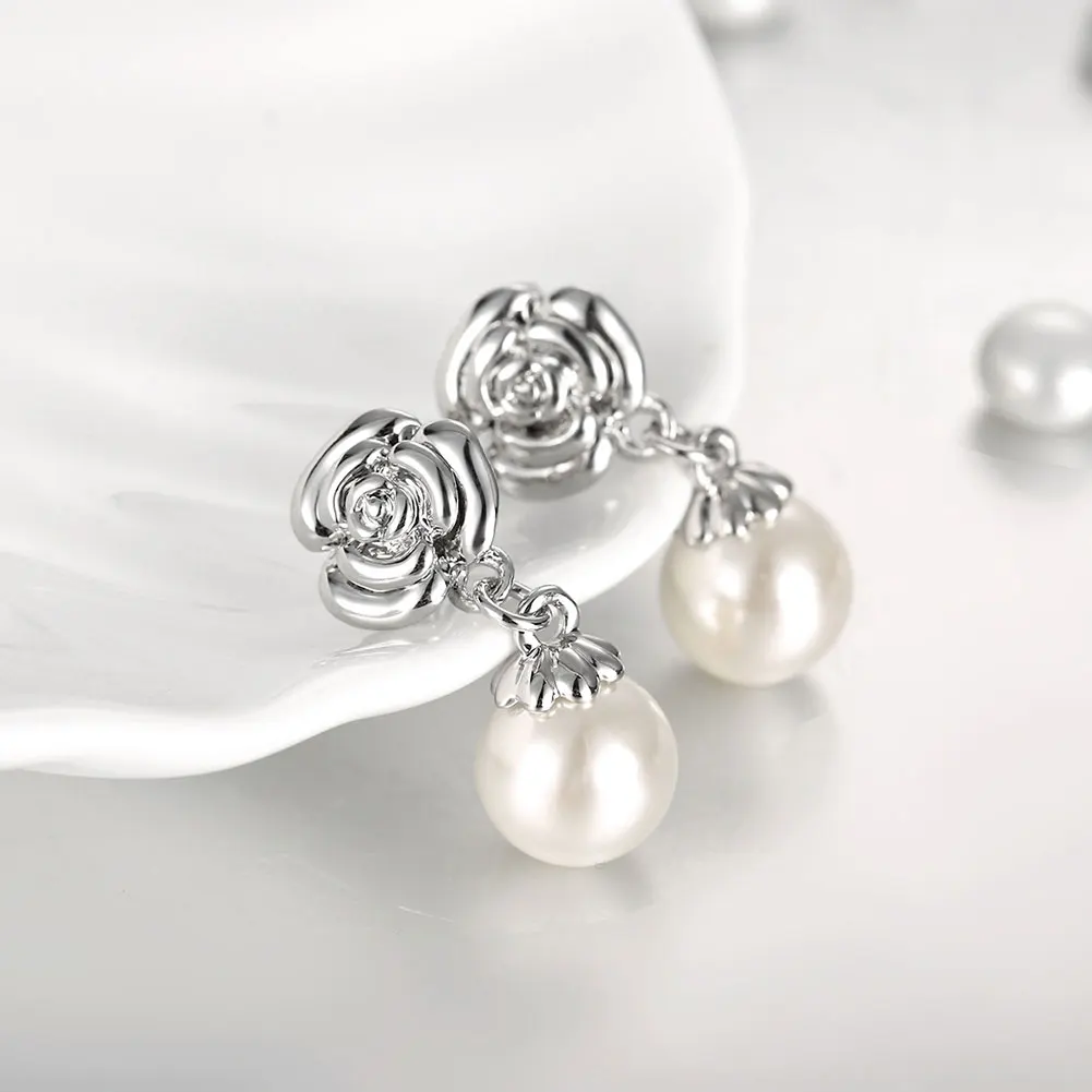 Цветок и жемчужные подвесные fantaisie pendantes boucle d'oreille orecchini белые пластиковые donna