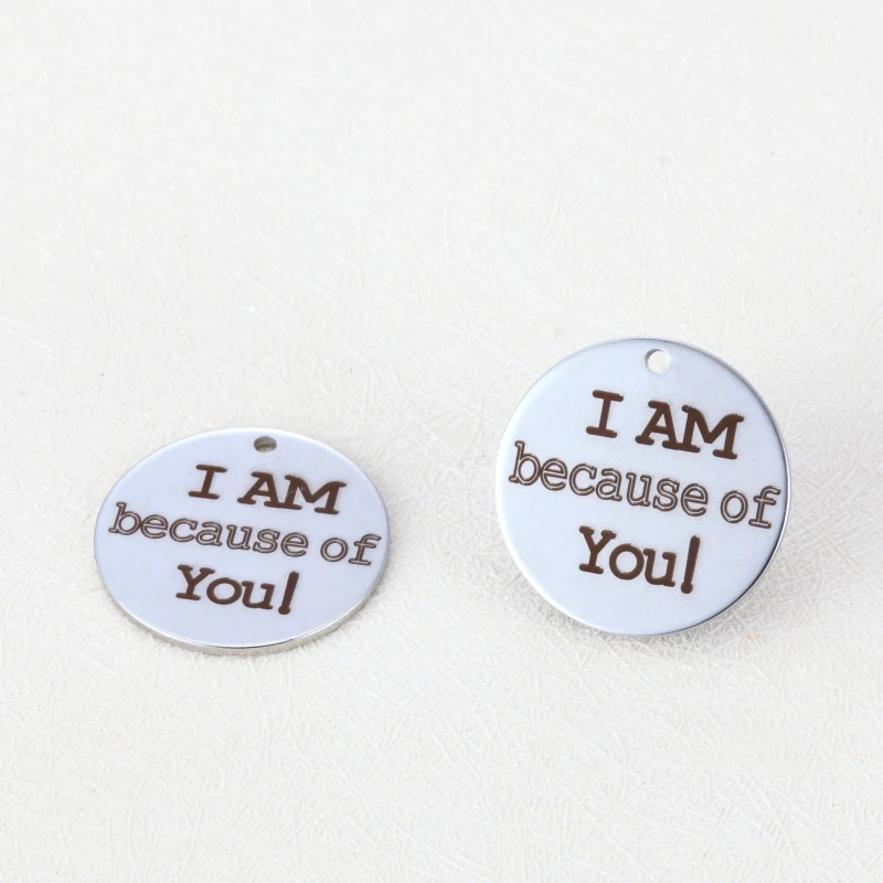 

20pcs 20mm DIY Charm steel accessories lettering I AM because of You! stainless steel pendants for necklace