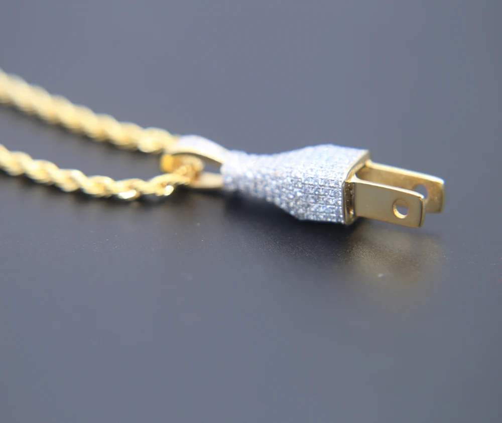 Высокое качество Мужские Iced Out Bling подвеска в виде вилки ожерелье Золото Серебро Цвет кулон микро проложить Полный cz bling хип хоп ювелирные изделия