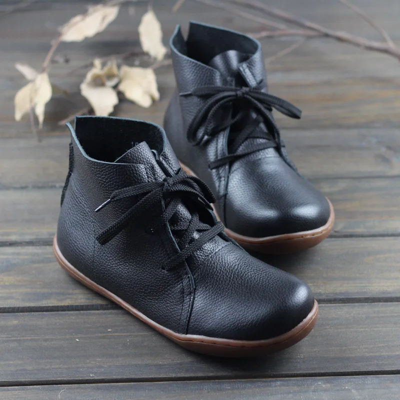 2019 Women Shoes Flat 100% Authentic Leather Round toe Lace up Ladies Woman soft leather Moccasins Female Footwear AG09 | Обувь