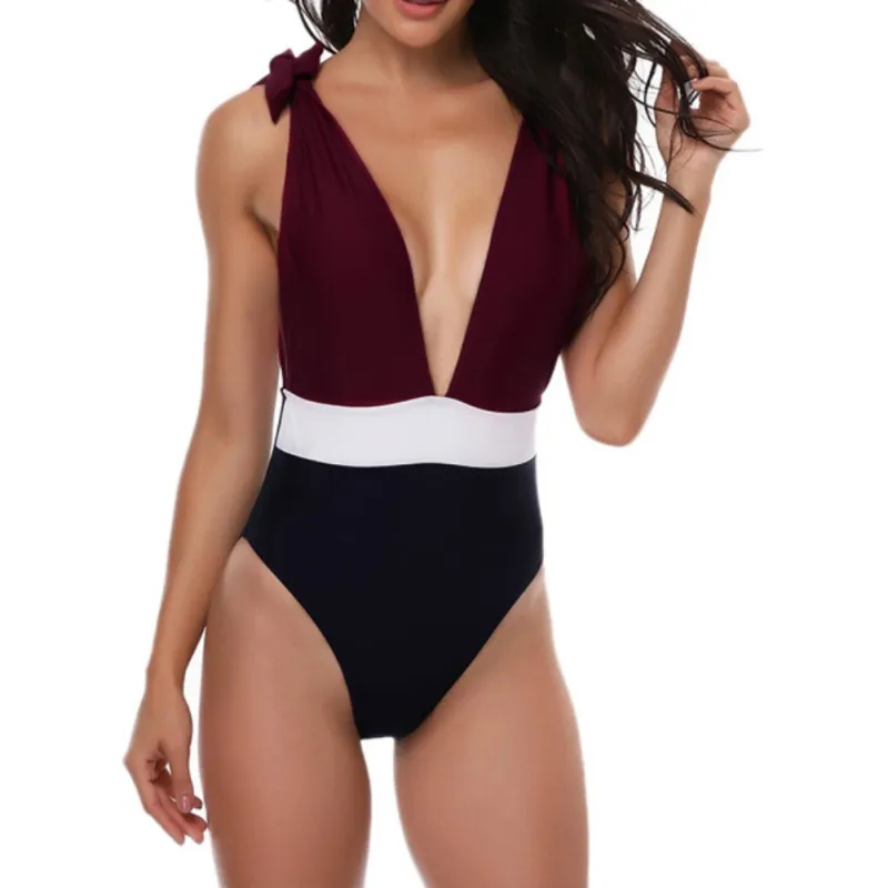 Женский слитный купальник с глубоким V образным вырезом сексуальный пляжный