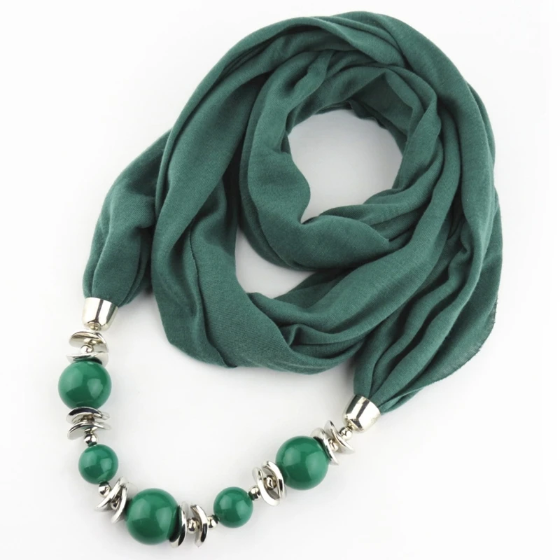 Женский модный шейный платок шарф ожерелье с бусинами однотонный для ювелирных
