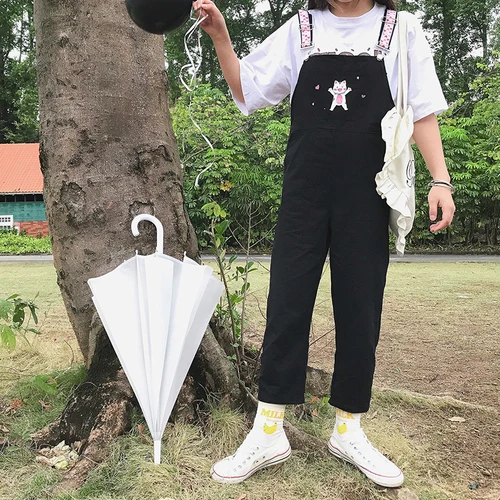 Black Pants Милые женские штаны с милым принтом кошек, Свободные Комбинезоны, новинка, модные летние милые женские штаны - Цвет: Black Pants