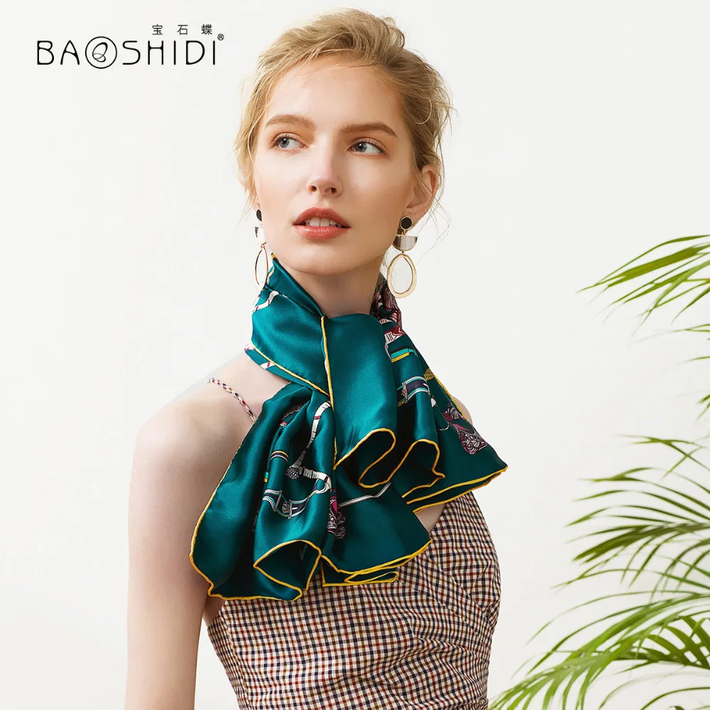 [BAOSHIDI] Шелковый Атласный квадратный шарф, модный шейный платок, роскошная Брендовая женская шаль, элегантные женские шарфы, бесконечный хиджаб Леди
