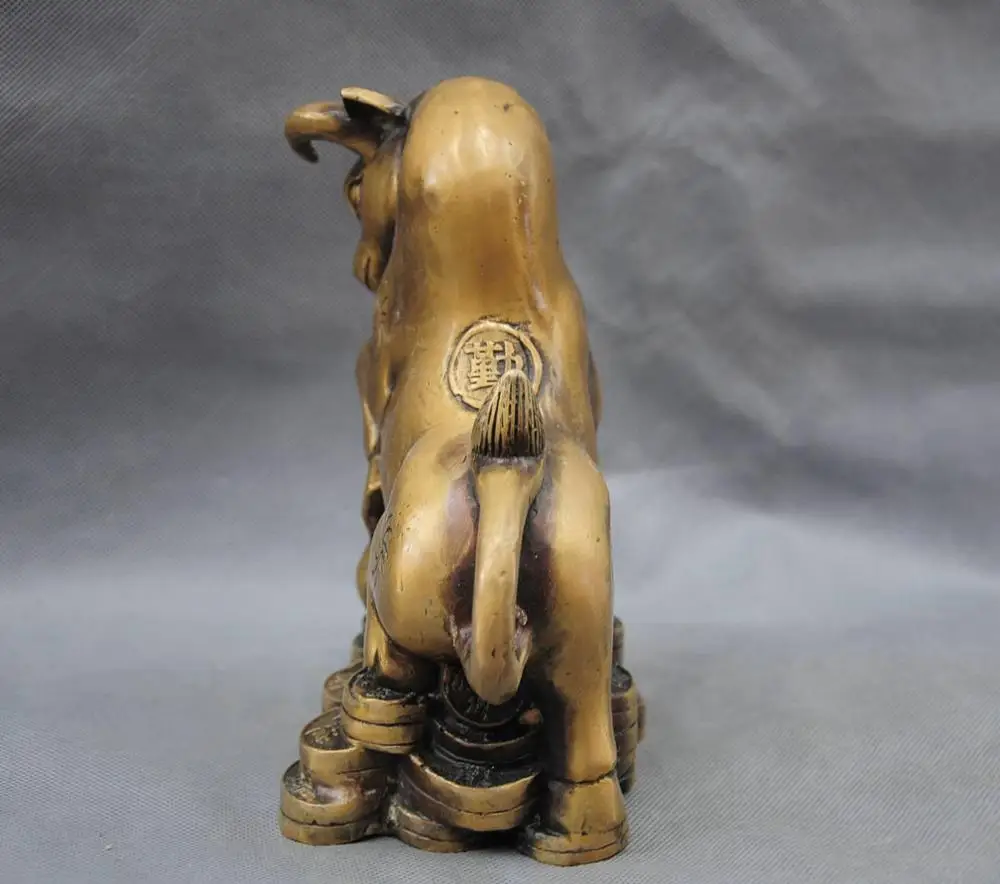 9'' China Fengshui Zodiac Year Bull Carve &quot&quot Word Bronze Statue | Дом и сад