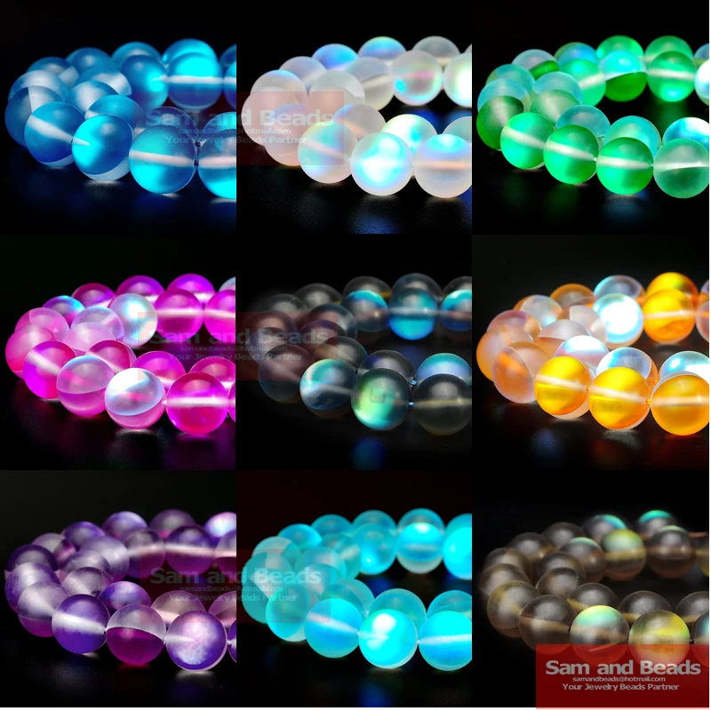 Top Quality Austria Crystal Synthesis Glitter Moon Stone Beads For Jewelry Making DIY Bracelet Necklace 6/8/10/12 mm Strand 15''