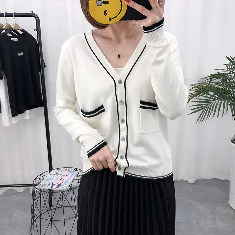 

BARESKIY 2019 spring new color matching knit cardigan women's shirt outside casual casual wild small wind jacket sweater