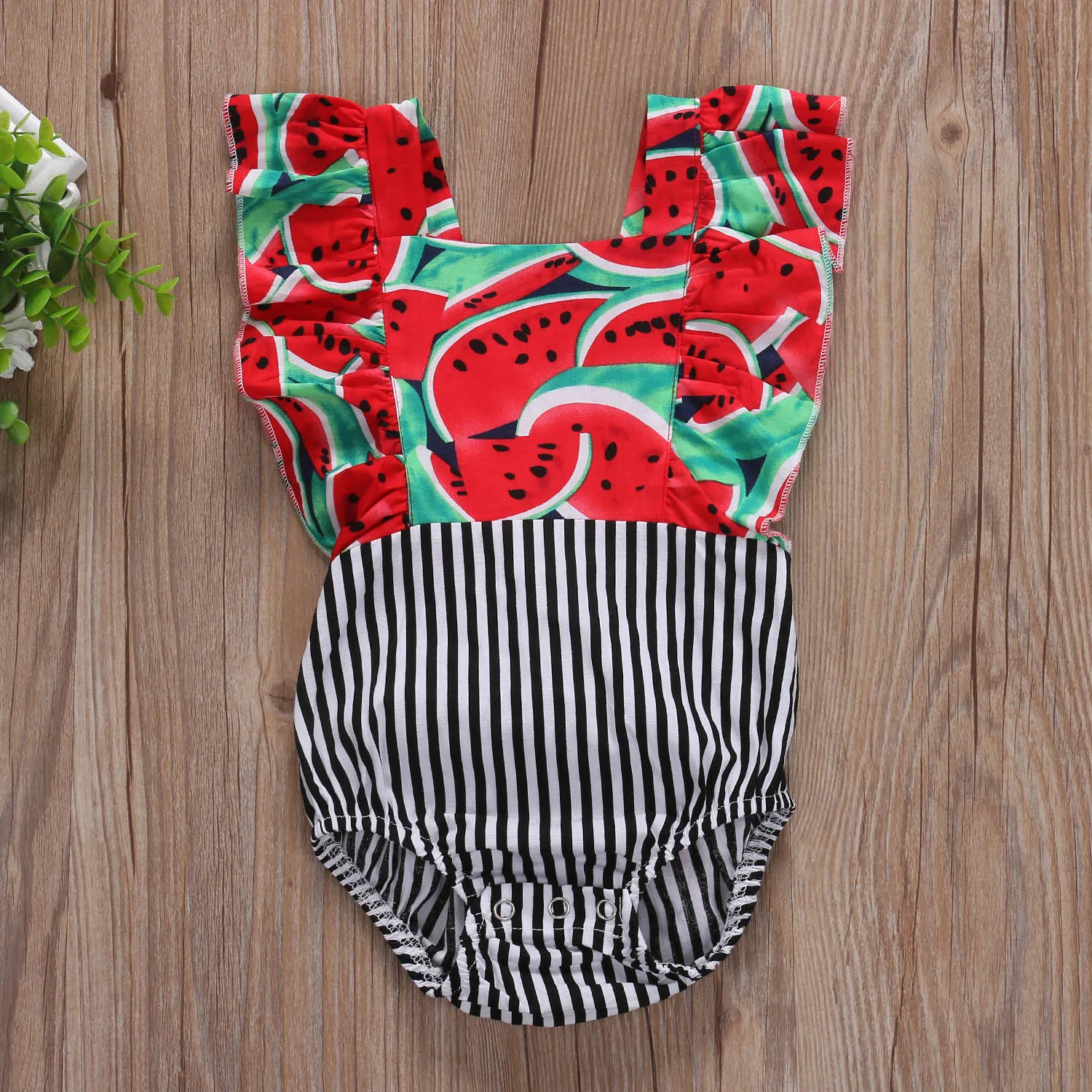 Хлопковая одежда для новорожденных девочек детский костюм без рукавов с арбузом