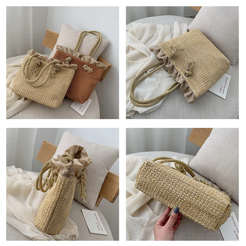 Модная Плетеная соломенная сумка ручной работы на плечо большая летняя пляжная