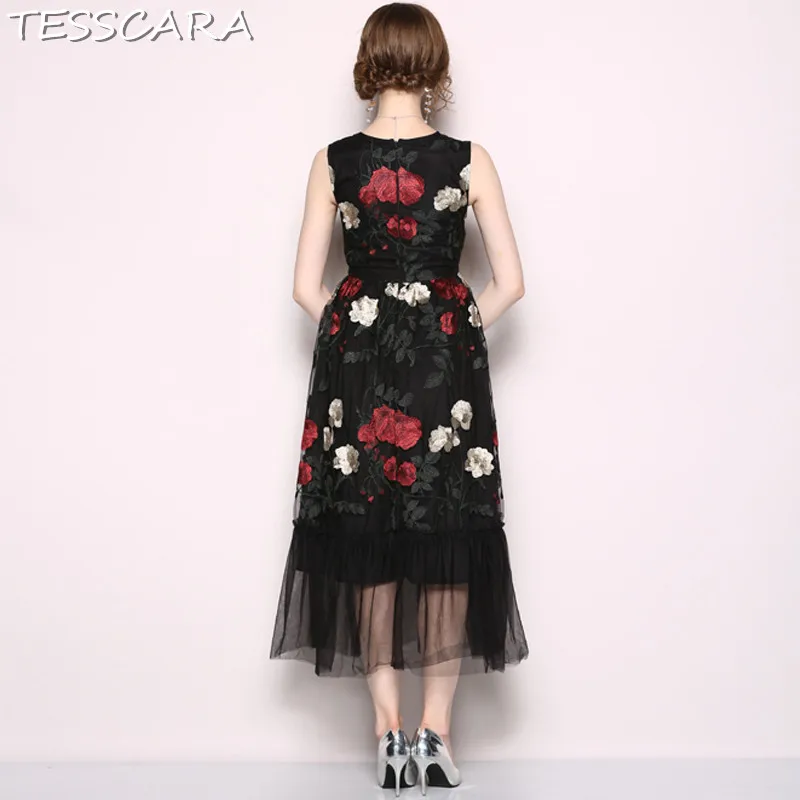 Женское Сетчатое платье с вышивкой TESSCARA винтажное дизайнерское высокого