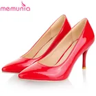 Женские туфли-лодочки MEMUNIA, однотонные летние туфли без шнуровки с острым носком на тонком высоком каблуке, большие размеры 34-47, 2019