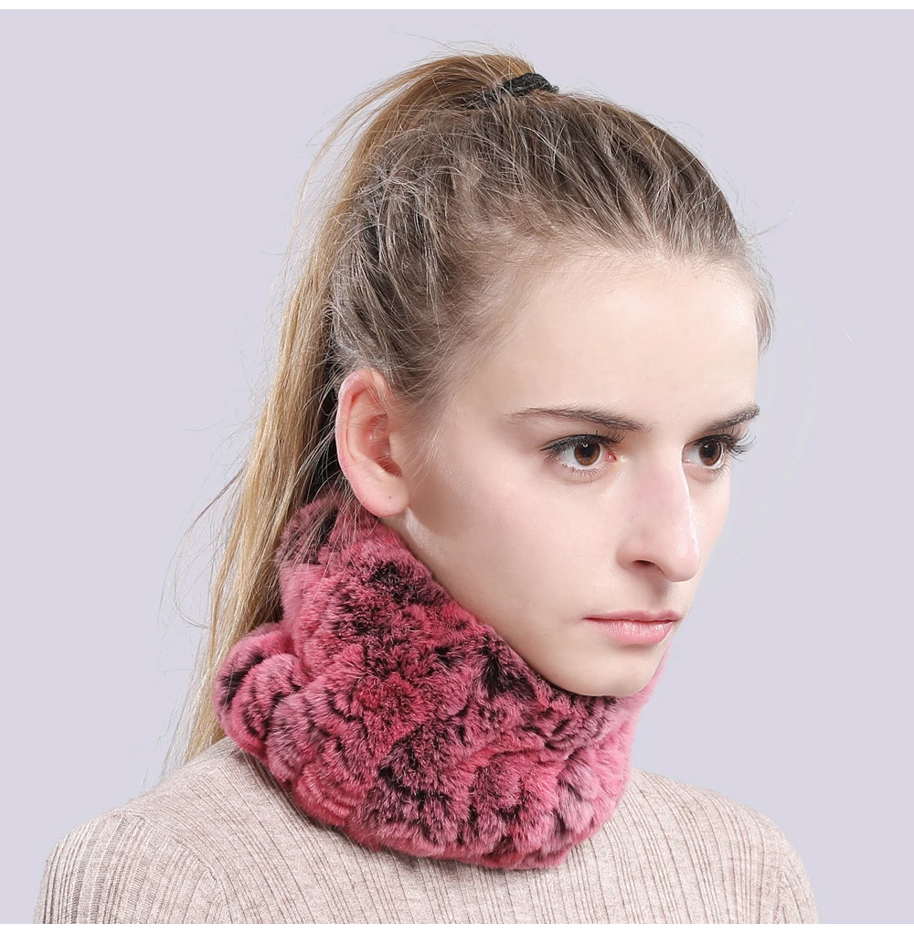 Women Real Fur Handmade Stretch Fur Scarf Knit Genuine Rex Rabbit Fur Headbands Girls Natural Fur Ring Cowl Snood Scarves Winter