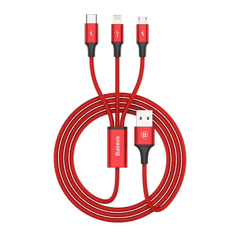 Baseus USB зарядное устройство Lighting + Micro Type C кабель для зарядки 2.4A универсальное
