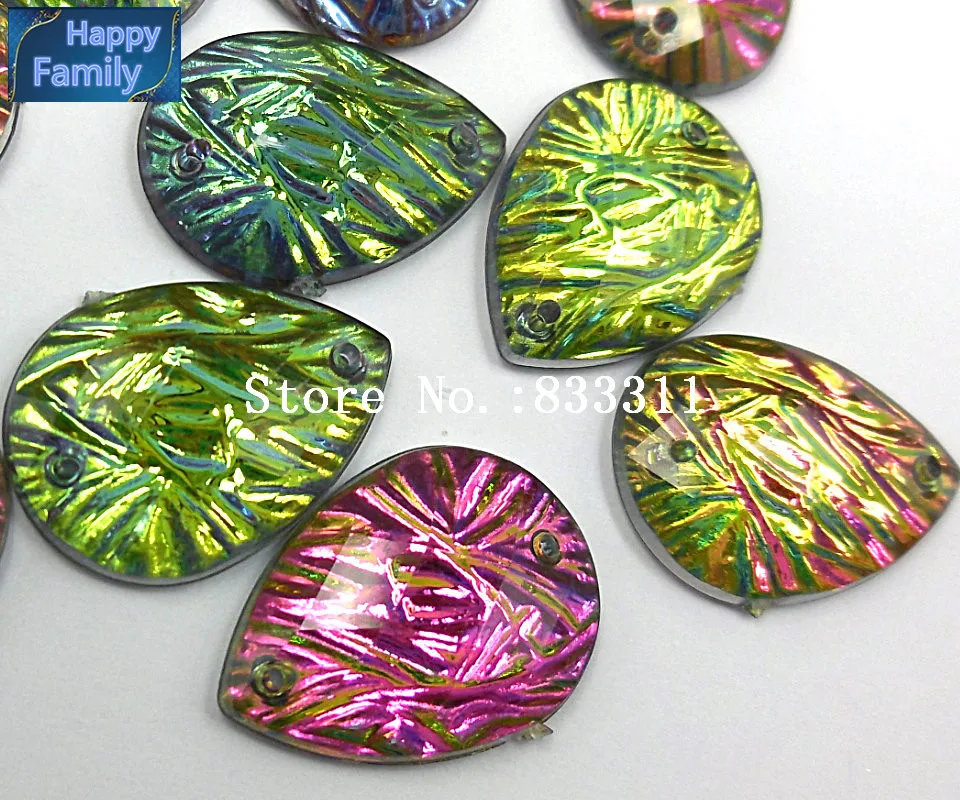 Стразы 18x25 мм в форме груши с радужной капелькой большого сюрприза пришивные