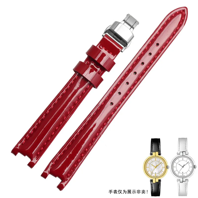 Red Silver buckle Высокое качество 12 мм(пряжка 10 мм) T094210A Серебряная Пряжка+ белый натуральная кожа пальто краски часы полосы ремешок для T094 - Цвет ремешка: Red Silver buckle