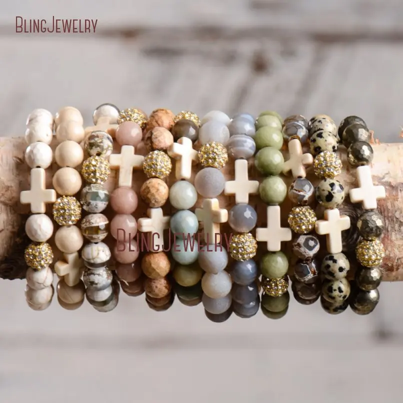Браслеты Boho Chic Dzi белые бирюзовые браслеты с крестом BM20130|cross bracelet|bracelet bracelethowlite