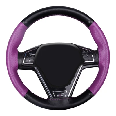 Purple 1 Чехол рулевого колеса автомобиля из натуральной кожи, Воловья оплетка с иглами, автомобильный Стайлинг 38 см, аксессуары для салона автомобиля DIY - Название цвета: Purple 1
