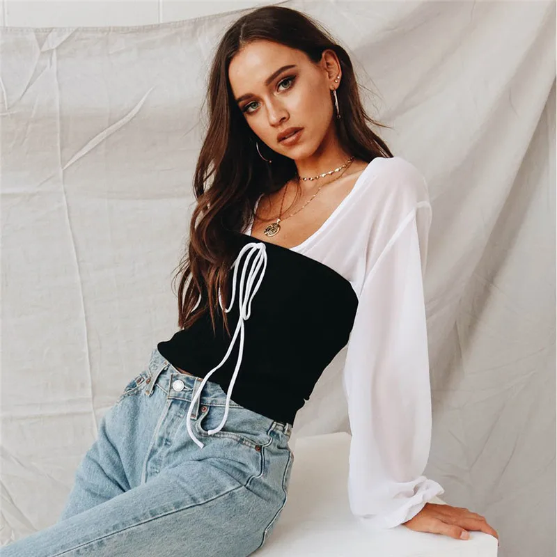 Cncool женские шифоновые футболки с длинными рукавами элегантный комплект из двух