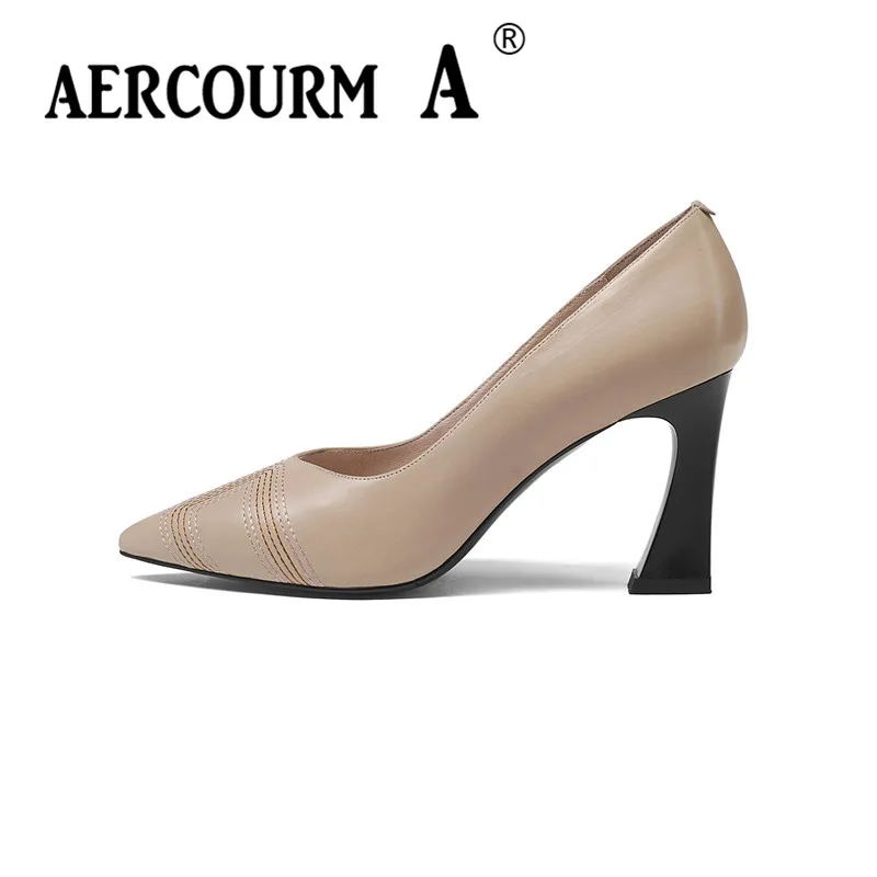 Aercourm A/; женские туфли-лодочки из коровьей кожи; Женские однотонные кожаные туфли с закрытым носком; модельные туфли на высоком квадратном каблуке; Цвет черный, зеленый