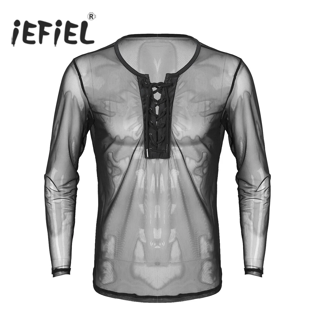 Повседневная футболка iEFiEL menslight для клубной вечеринки со шнуровкой прозрачная