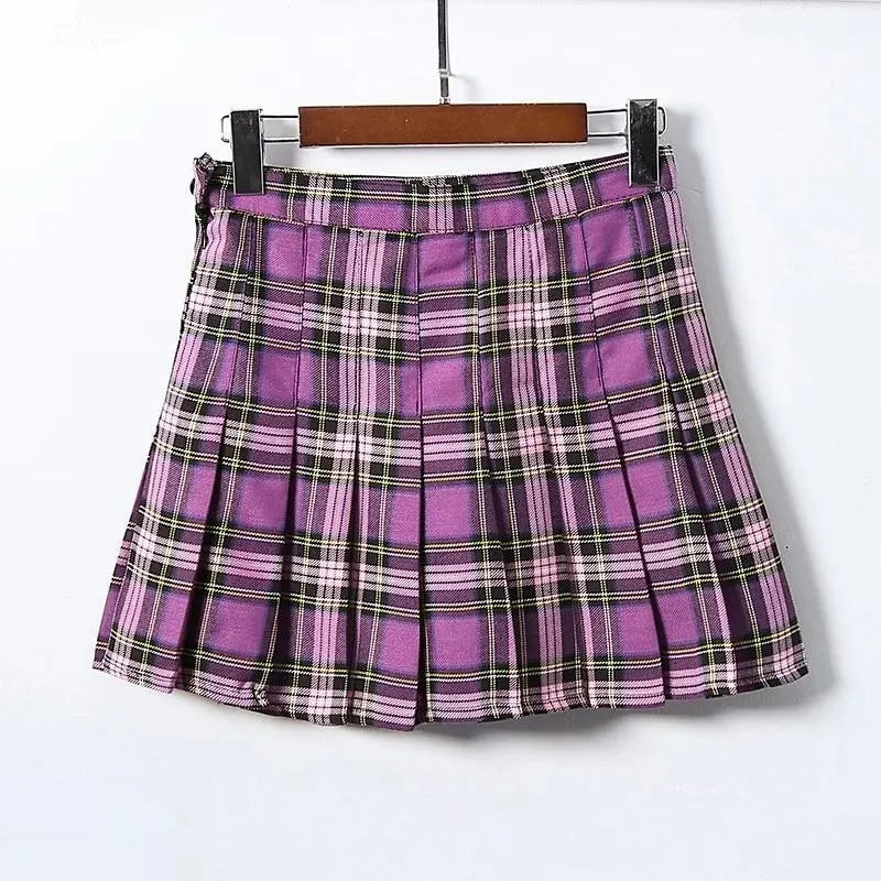 2019 Summer Women Harajuku Mini Skirts Girls Cute High Waist Plaid Kawaii Thin Pleated | Женская одежда