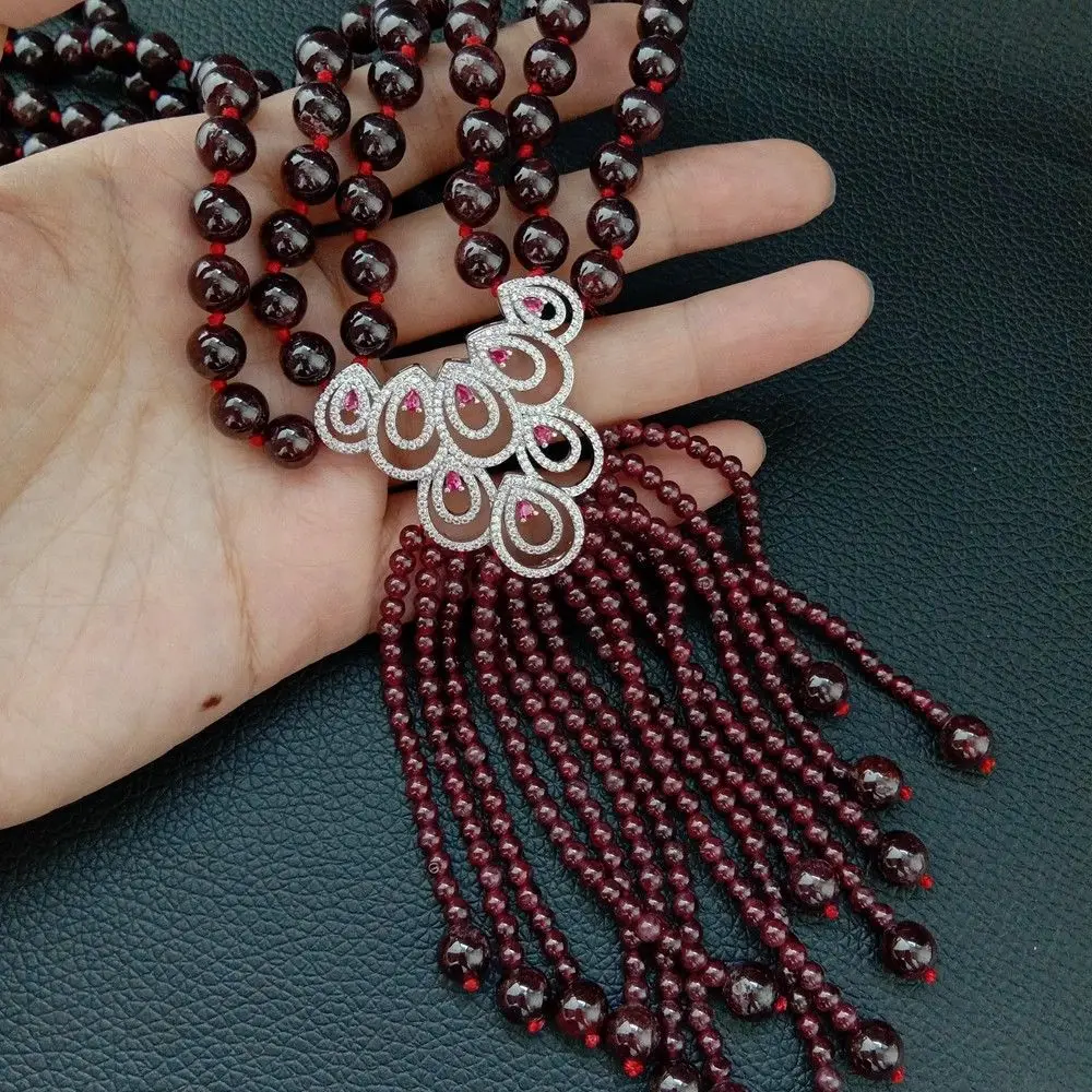 Women's 19'' 3Strands Round Garnet Necklace CZ Pendant | Украшения и аксессуары