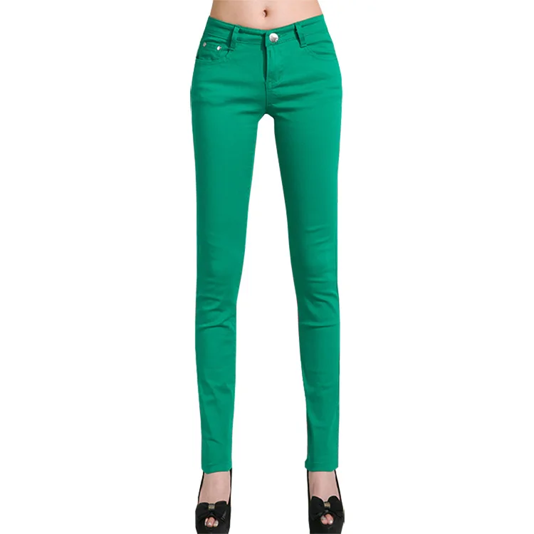 Green Jeans Женские джинсы, яркие брюки, узкие джинсы, женские эластичные облегающие брюки, средняя талия, полная длина, на молнии, Стрейчевые узкие женские штаны - Цвет: Green Jeans