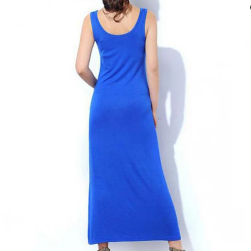 Женское летнее платье без рукавов с круглым вырезом длинное из модала однотонное
