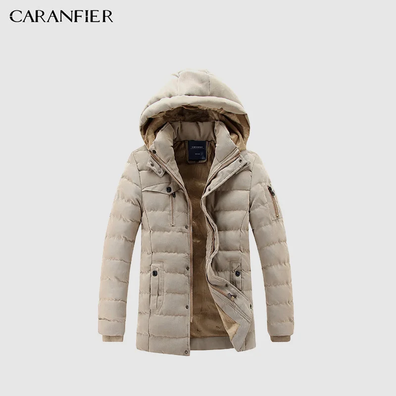 

CARANFIER 2018 Winter Men's Hooded Parkas Casual Padded Men Thicken Jackets Warn Coats Fashion Fleece Inside Hot Sale Coats