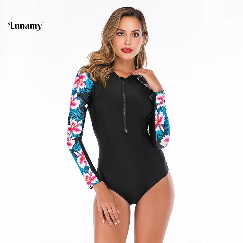Lunamy, винтажный Цельный купальник с принтом, слитный купальник, Maillot De Bain Femme, сексуальный купальник на молнии спереди, женский купальник