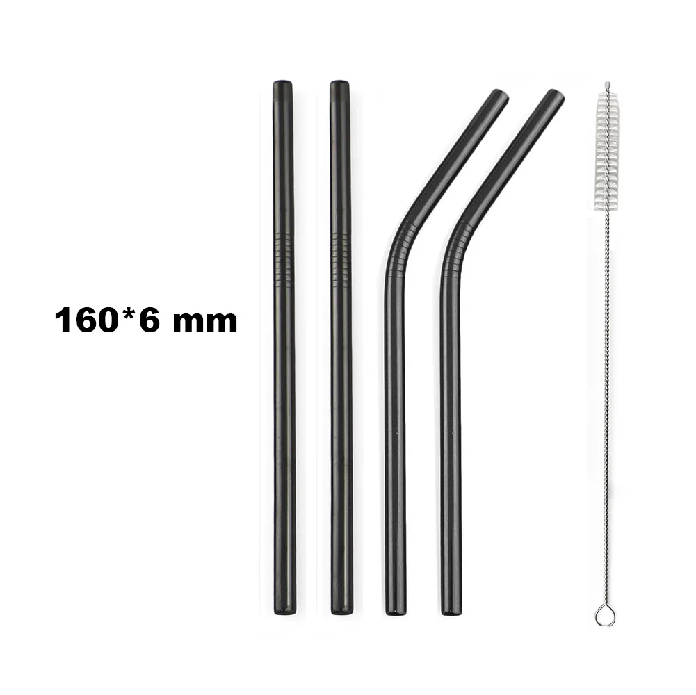 16cm Black 4/8 шт. Многоразовые соломинкой 304 Нержавеющая сталь металлическая соломинка с чистящая щетка для кружек 20/30 унций Радуга экологически чистые питьевые соломинки - Цвет: 16cm Black