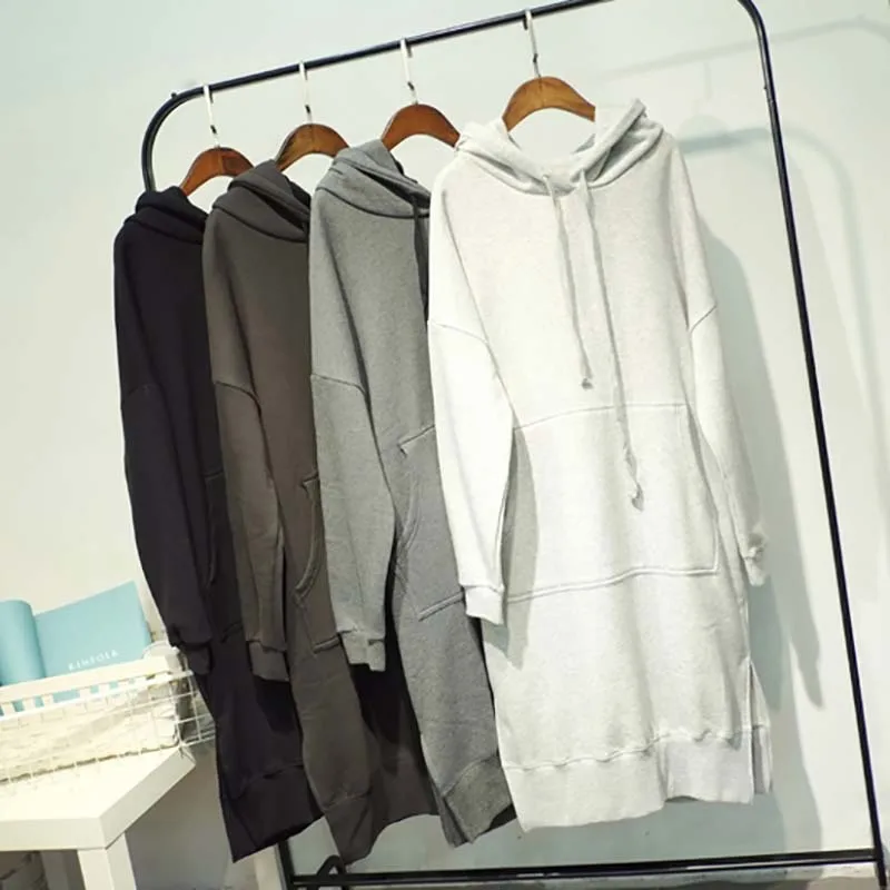 Женское зимнее платье с капюшоном теплое серое Хлопковое длинным рукавом зима 2020