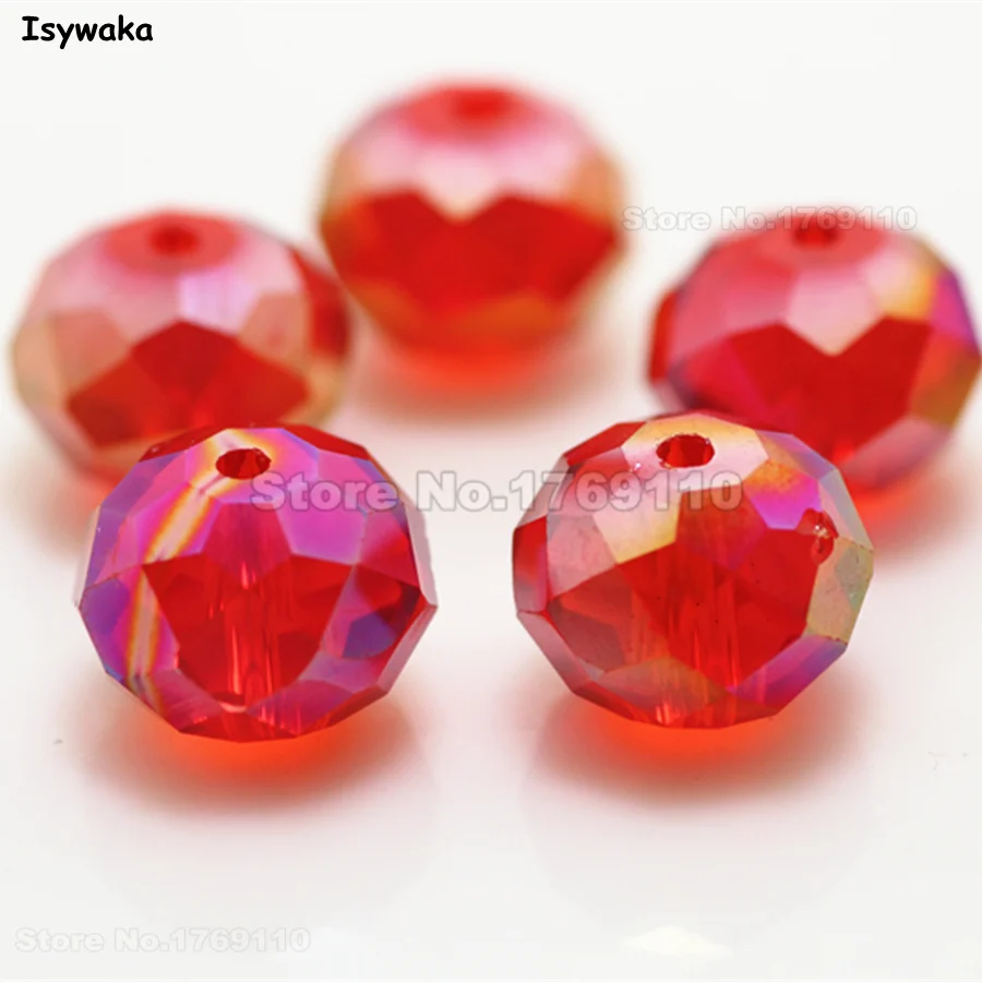 

Isywaka Red AB Color 10*12mm 70pcs Rondelle Austria faceted Crystal Glass Beads Loose Spacer Round Beads for Jewelry Making