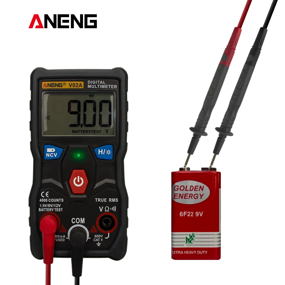 Цифровой мультиметр V02A True RMS 4000 отсчетов Мини Авто Диапазон HD подсветка экран