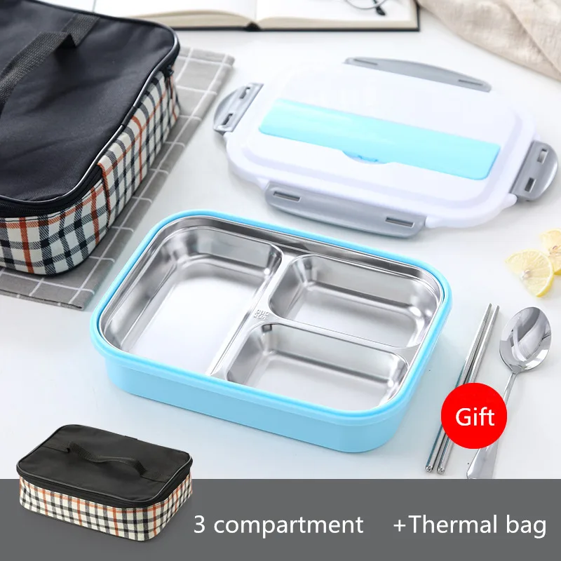 Blue 3 set ONEUP 304 Ланч-бокс из нержавеющей стали с термосумкой BPA бесплатно Bento box контейнер для еды для студентов, офисных работников - Цвет: Blue 3 set