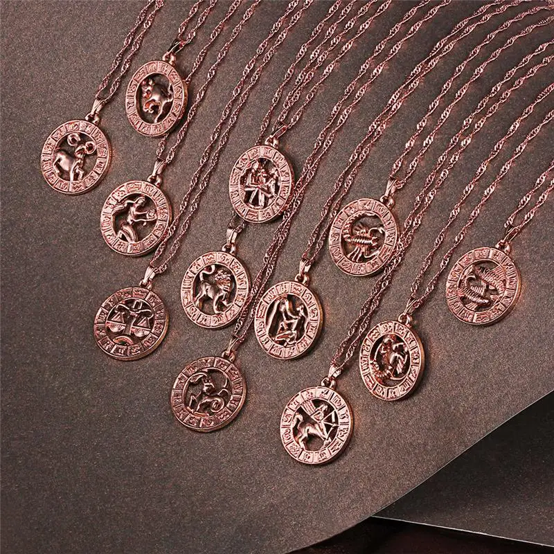 Ожерелье с кулоном Зодиак для женщин и мужчин ожерелье из розового золота