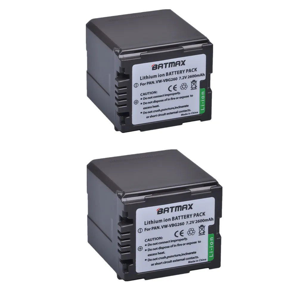 Batmax 2 шт. VW VBG260 VWVBG260 аккумуляторная батарея для камеры Panasonic HS250 SDR SD7 HDC MDH1