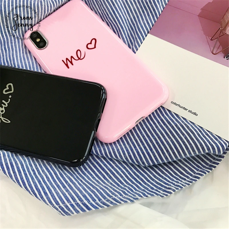 От Jenny для Apple iPhone X Пара &quotты и я&quot Love heart чехол телефона TPU Бесплатная доставка |