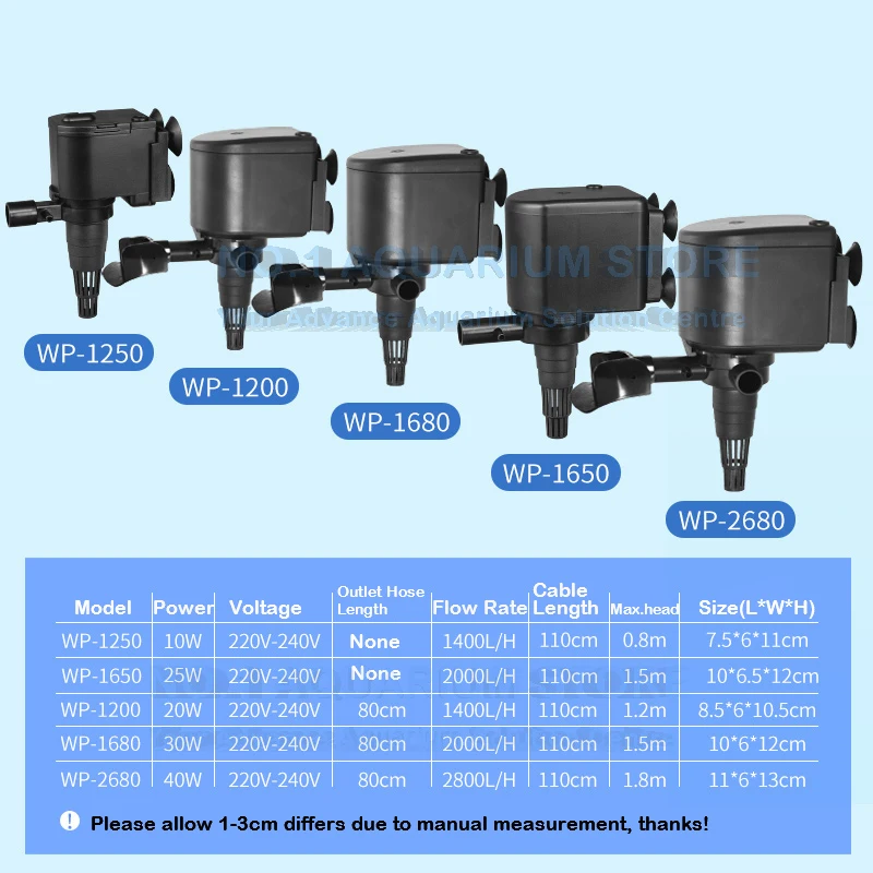 Аквариум собо Powerhead насос фильтр для воды 3 в 1 погружной тропический морской WP-1050/1650/1200/1680/2680