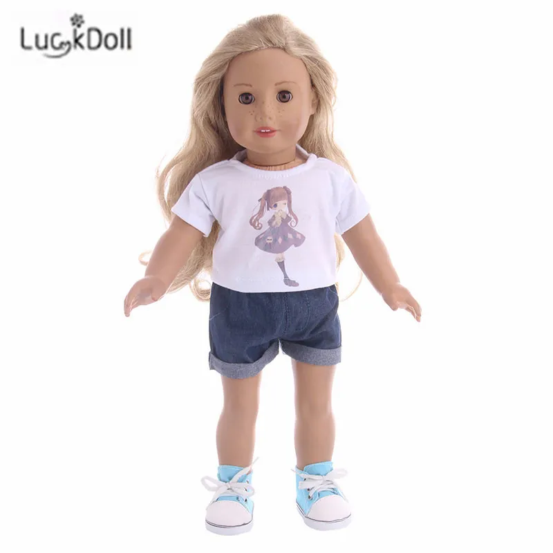 Повседневные короткие рукава и шорты LUCKDOLL 18 дюймов американская кукла 43 см