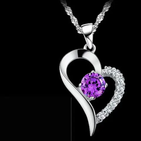 Цепочка с кулоном в виде сердца с прозрачным фиолетовым фианитом
