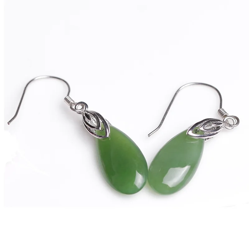 Certificate 925 Sterling Silver Earing Natural Green Jade Earrings For Women Plant Wedding Jewellery Gift box | Украшения и