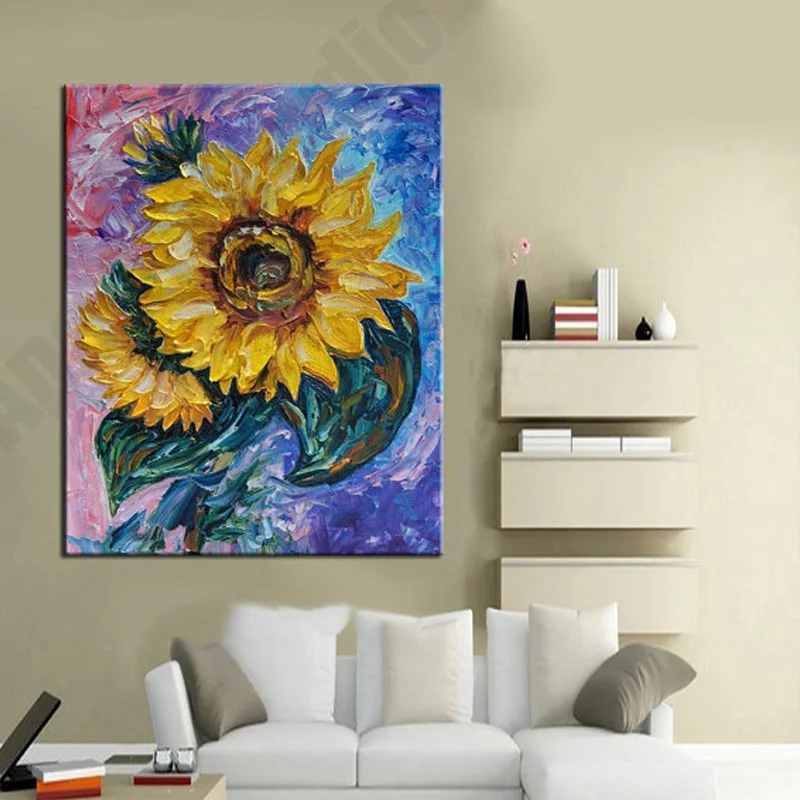 

Modern Hand Painted Abstract Sunflower Palette Knife Oil Painting contemporary art canvas wall decoration art woman picture