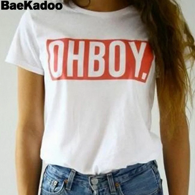 Высококачественная Белая мультяшная футболка BAEKADOO топ с надписью OHBOY футболки