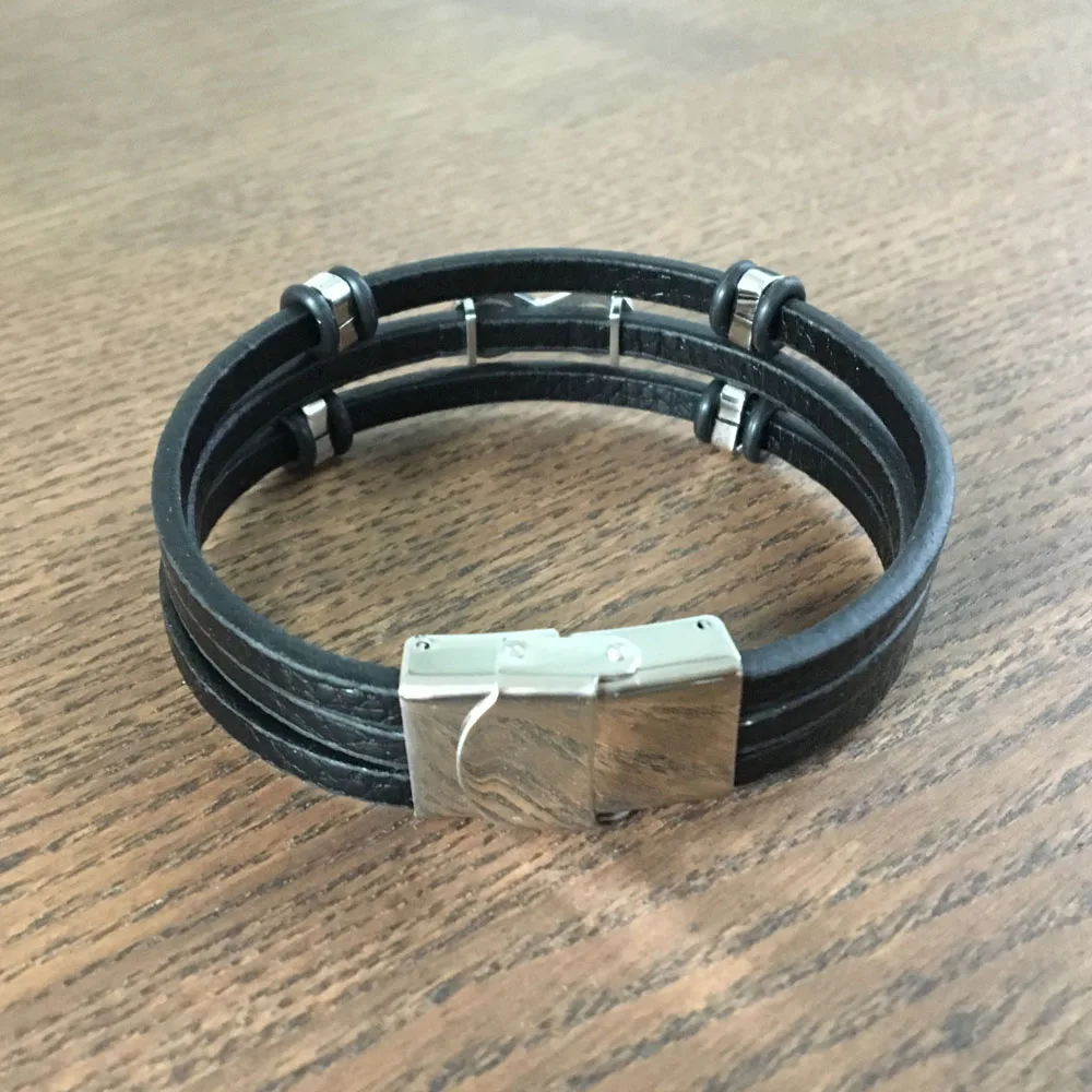 Мужские кожаные браслеты Infinity Shape модные из нержавеющей стали аксессуары для