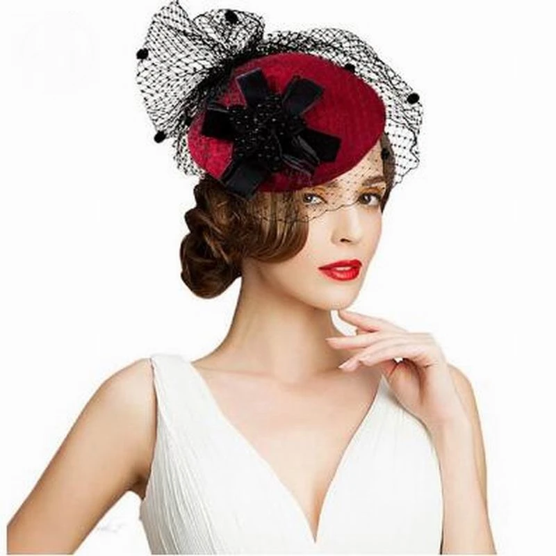 Шляпка Таблетка для женщин черная Вуалетка из 100% австралийской шерсти с фаткой